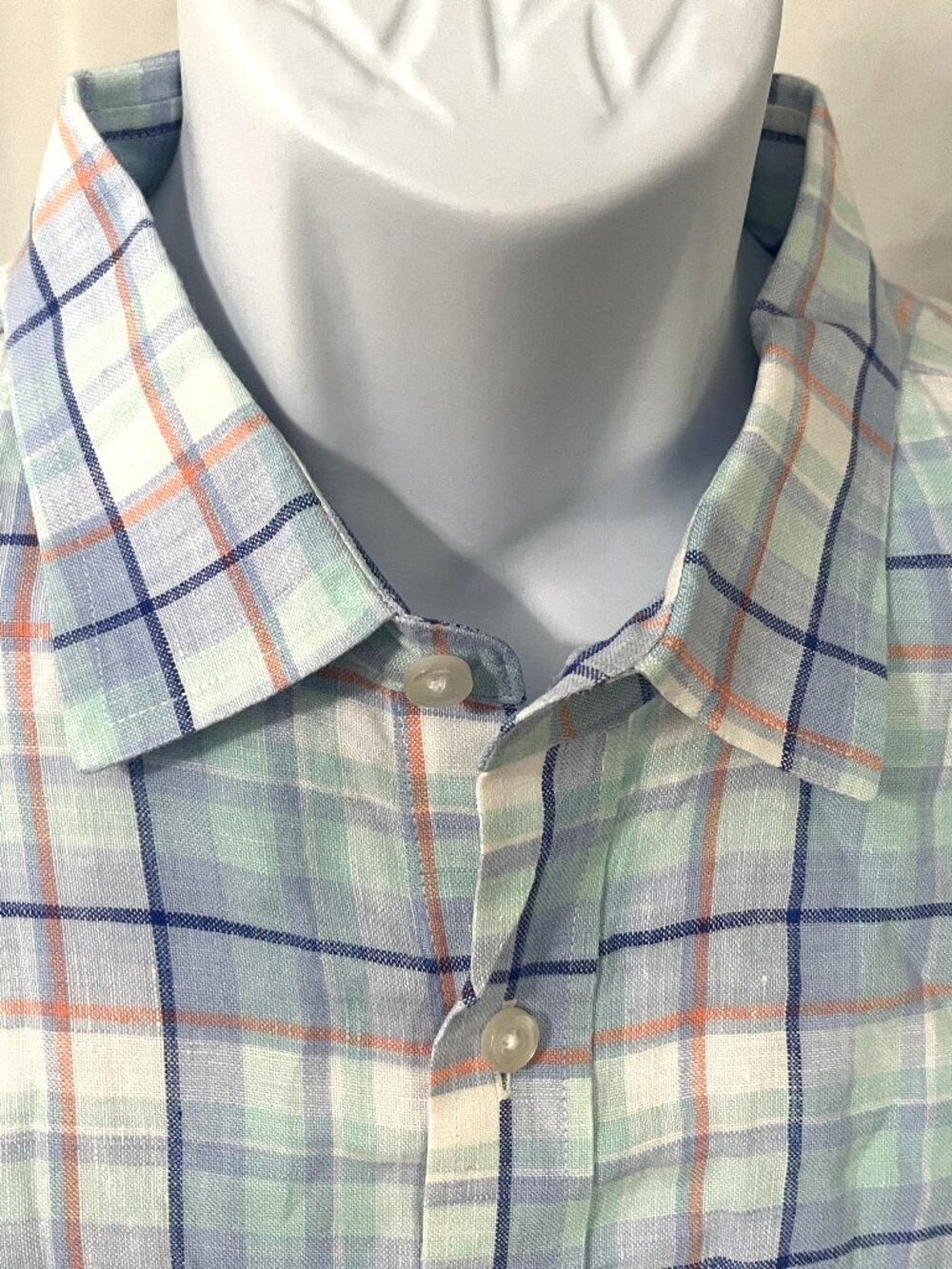 👕 UNTUCKit Men’s Linen Shirt XL White Blue Salmon Plaid Short Sleeve 🌿